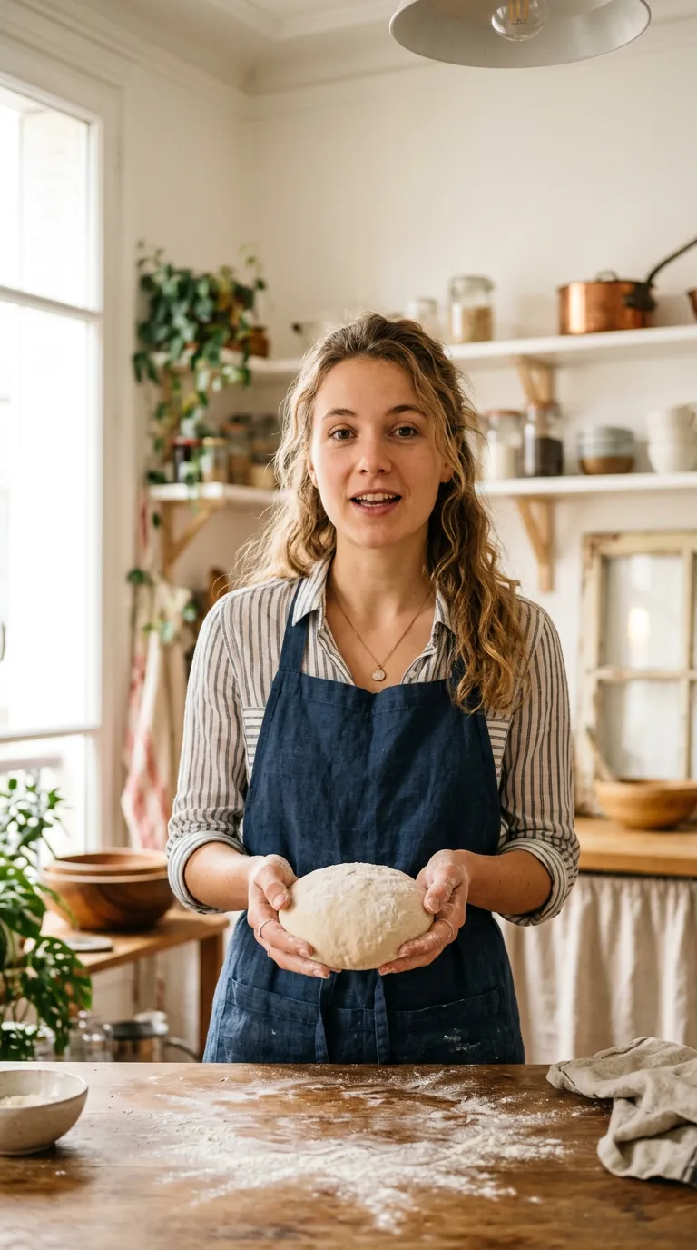 Image d'un clip d'exemple : une boulangère à domicile tient une boule de pâte